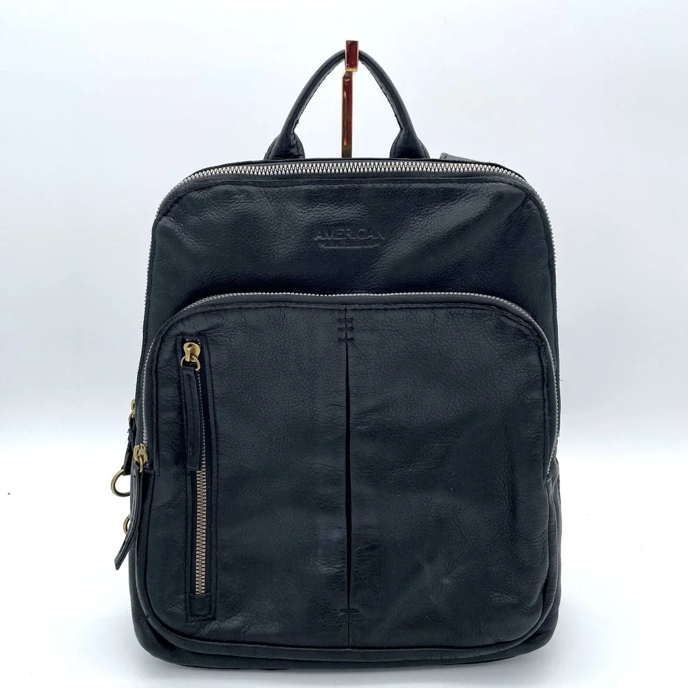 VTG American Leather Co. Black Leather Y2K Minimalist Capsule Unisex Backpack